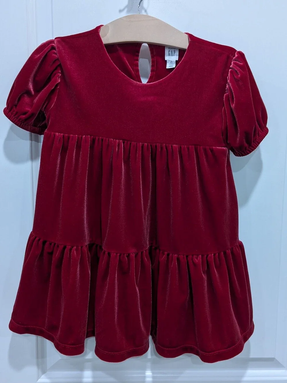 Gap Kids Cranberry Red Tiered Velour Dress Christmas Holiday Toddler Girl 3T 3